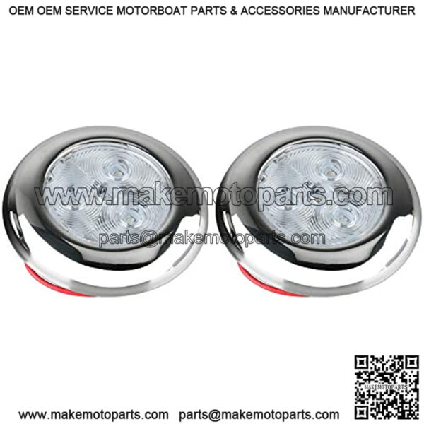 Amarine Made 12V DC 3" Polished Stainless Steel Housing Round LED Courtesy Light, LED Puck Light with 4 Blue Colored LED - Image 3