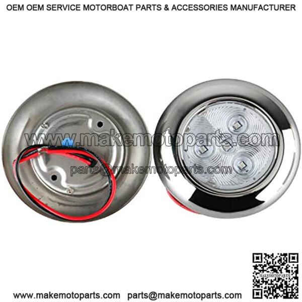 Amarine Made 12V DC 3" Polished Stainless Steel Housing Round LED Courtesy Light, LED Puck Light with 4 Blue Colored LED - Image 4