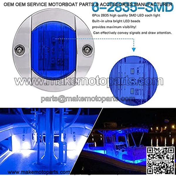 5Pcs Blue DC 12V 3 Inch Round Boat Interior Lights Transom Mount Led Stern Anchor Lights LED Night Fishing Lights IP67 Waterproof Deck LED Courtesy Light - Image 2