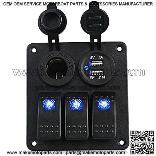 CSW42275 Replacement Part for Car for RV Yachts Camper Motor Home 12V-24V 3 Gang Switch Panel With Fuse Dual USB Port Slot 3.1A LED Light - (Type: Blue) - Image 2
