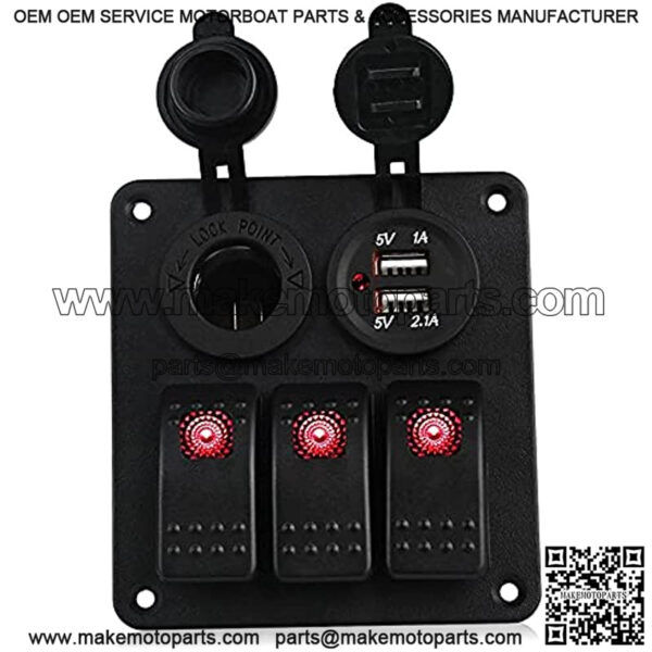CSW42275 Replacement Part for Car for RV Yachts Camper Motor Home 12V-24V 3 Gang Switch Panel With Fuse Dual USB Port Slot 3.1A LED Light - (Type: Blue) - Image 3