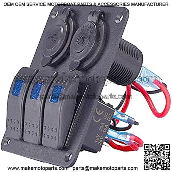 CSW42275 Replacement Part for Car for RV Yachts Camper Motor Home 12V-24V 3 Gang Switch Panel With Fuse Dual USB Port Slot 3.1A LED Light - (Type: Blue) - Image 4