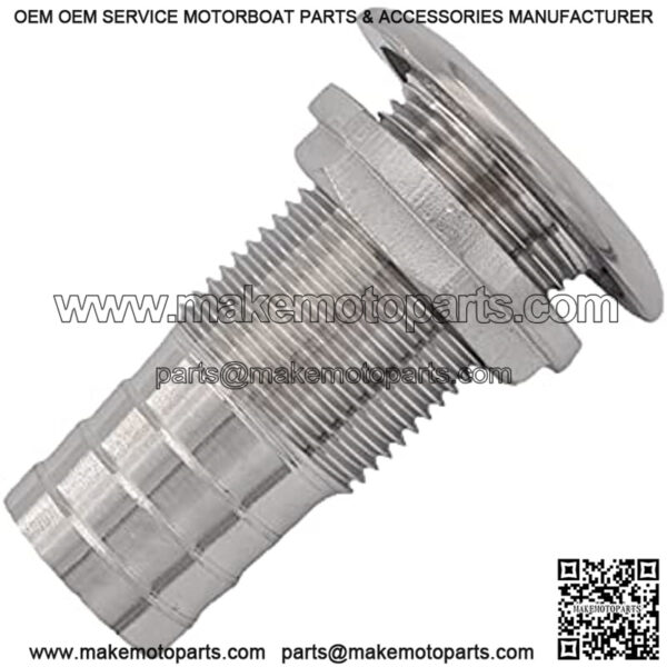 Stainless Steel Barbed Standard Length Straight Thru-Hull Barbed Hose Thru Drain Connector 1" w/Nut Boat Plumbing Fittings for Boats, Yachts, Marine - Image 3