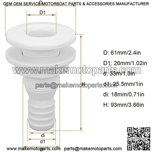 Boat Thru Hull Connector, 1in Thru Hull Fitting ABS Straight Impact Resistant Hose Connection Accessory for Boats Marines - Image 3
