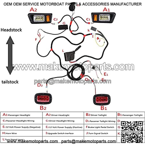 Golf Cart LED Light KIT(12V) Fits Yamaha G14, G16, G19 G22, Complete LED Headlight and Taillights with Brake, Hazard,Horn and Turn Signal Upgrade Kit - Image 3