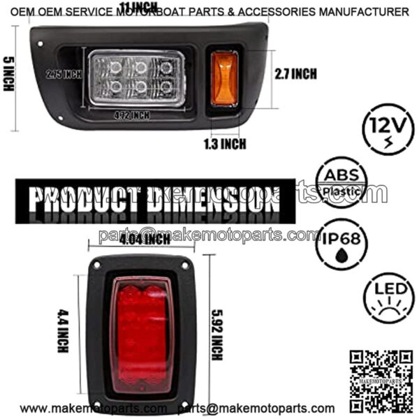 Club Car LED Light Kit 12 Volt Headlight and Tail Light Assembly for 1993-Up Club Car DS Golf Cart OEM 101988001 101988002 - Image 4