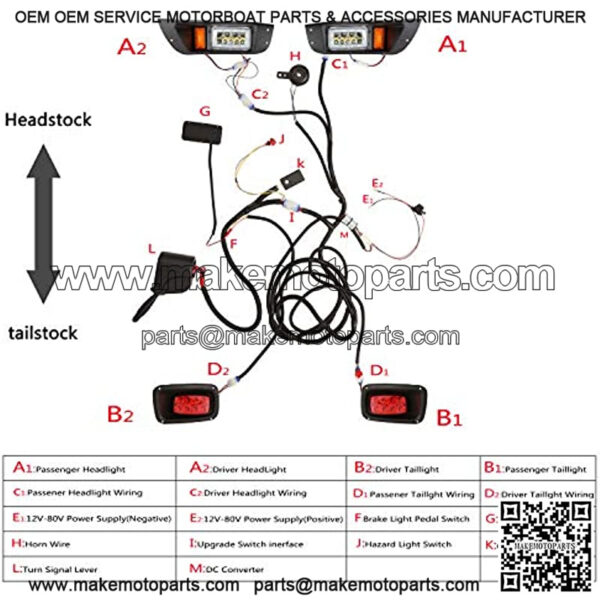 Golf Cart LED Headlights & Tail Light for EZGO TXT Carts (12V-48V) with Turn Signals Kits, Low/High Beam, Horn, Brake Pad, Daytime Running Lamp - 2 Version - Image 3