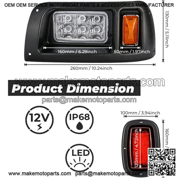 DS Light Kit Compatible with Club Car DS, Street legal light kit, LED Headlight Kit & Tail Light Kit for Gas & Electric Compatible with Club Car DS golf carts (1993 & Newer Models) 12V - Image 2
