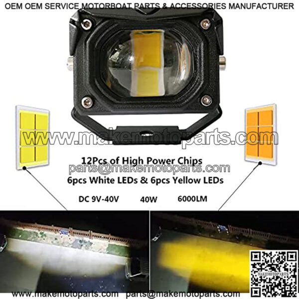 60W 6000LM LED Spotlight Len Motorcycle Driving Fog Light,Yellow White Far Near Light Flash LED Work Light Pod for Motorcycle ATV UTV SUV Car Tractor Forklift Truck Boat (1Pcs) - Image 2