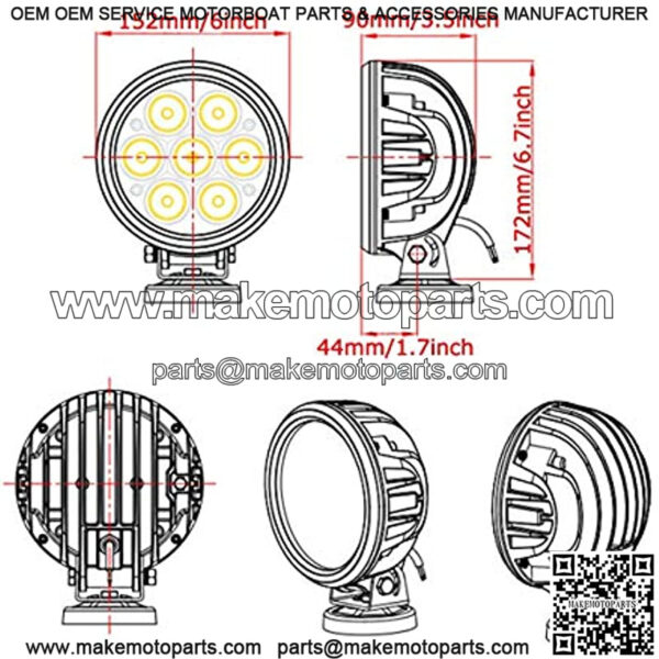 6 Inch Round 70W 6000K Nature White Super Bright 30?? Flood Beam LED Off Road Auxiliary Light for Low Speed Driving, IP69 Waterproof Rating, 2 Pieces - Image 2
