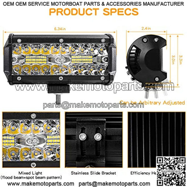 Led Light Bar,7 Inch Led Fog Light Off Road Lights 240W 24000lm with Led Wring Harness(10ft /2 Lead), Waterproof Led Spot&Flood Combo Beam Light Bar for SUV/ATV/Jeep/Boat 2Pack - Image 2