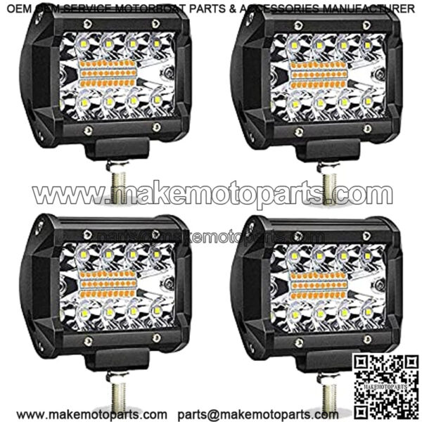 4 Inch 60W LED Pods LED Light Bar Amber White 6 Mode LED Work Light Strobe Light Bar Flash Off Road Driving Fog Lights Flashing for Car Trucks Polaris Boats Pickup UTV ATV