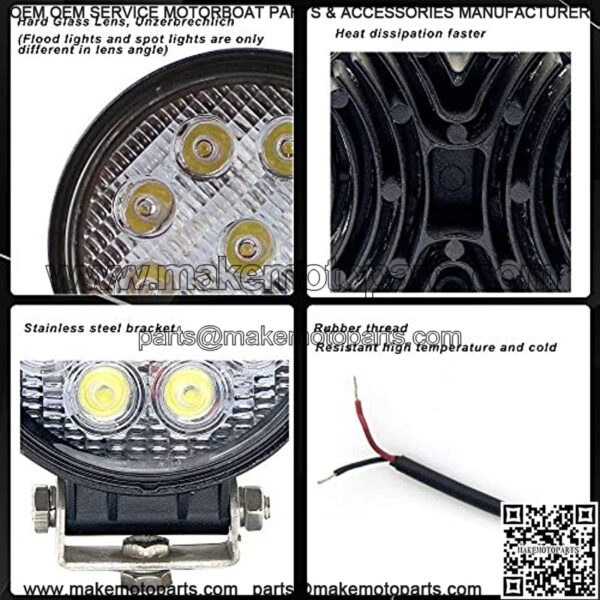 LED Pods Spot Flood Light 4" 27W Round Work Light 6000K for Tractor Bulldozer UTV Golf Cart Boat Off Road Truck Jeep SUV ATV - Voltage Automotive (2x Flood Light) - Image 2