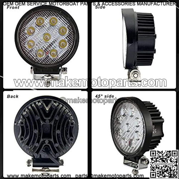 LED Pods Spot Flood Light 4" 27W Round Work Light 6000K for Tractor Bulldozer UTV Golf Cart Boat Off Road Truck Jeep SUV ATV - Voltage Automotive (2x Flood Light) - Image 3