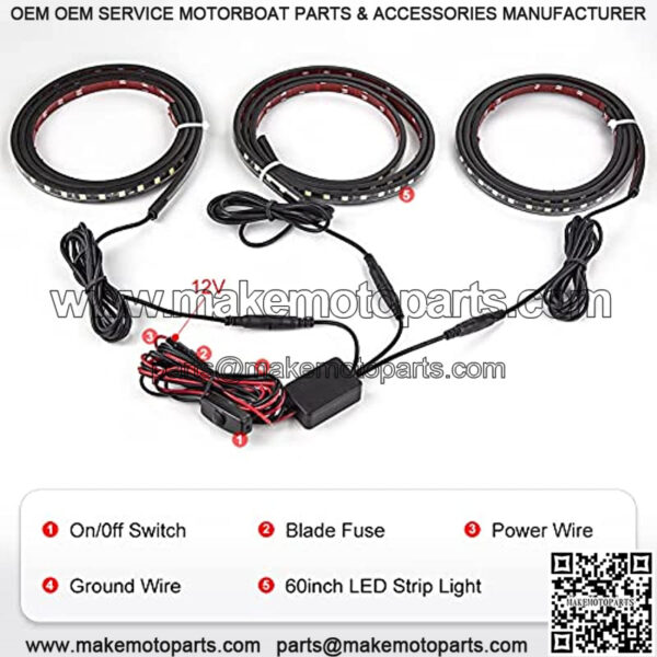 3PCS 60 Inch White LED Truck Bed Light Strip Replacement for Truck Pickup Bed RV SUV Cargo Boat Waterproof Lighting Strip Kit Tailgate Light 12v with On-Off Switch - Image 3