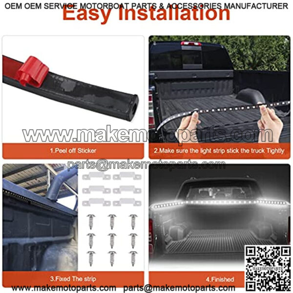 3PCS 60 Inch White LED Truck Bed Light Strip Replacement for Truck Pickup Bed RV SUV Cargo Boat Waterproof Lighting Strip Kit Tailgate Light 12v with On-Off Switch - Image 4