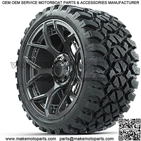 Evolution Gunmetal 15" Lifted Golf Cart Wheels Mounted on 23" Steel Belted Radial All-Terrain Tires (23x10-15) | Set of 4 - Image 3