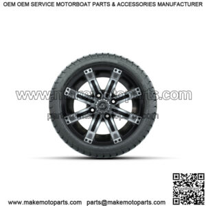 Set of 4 12" Tempest Black/Machined Golf Cart Wheels & 215/35-12 (18") Tires