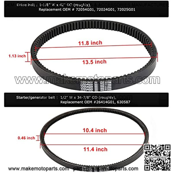 EZGO TXT Gas Drive Belt & Starter Belts Kit for EZGO 4 Cycle Gas Golf Cart TXT Cushman ExpreMarathon Medalist ST Vehicles Terrain 1994-2013, OEM # 72054G01, 72024G01, 72025G01, 26414G01 - Image 2