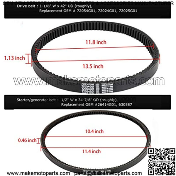 EZGO TXT Gas Drive Belt EZGO Starter Belts Kit 4 Cycle Gas Golf Cart Belt TXT Cushman Express Marathon Medalist ST Vehicles Terrain 1994-2013, OEM # 72054G01, 72024G01, 72025G01, 26414G01 - Image 4