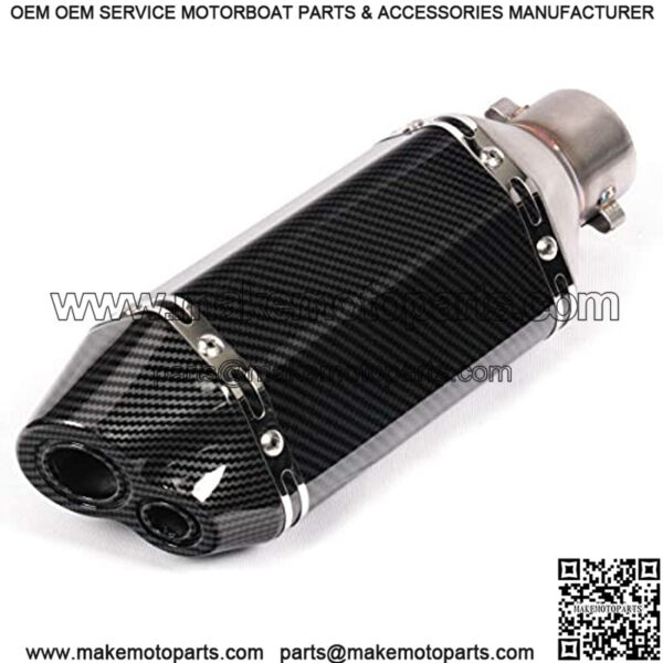 Motorcycle Dual Outlet 12.2" Universal Exhaust Muffler Carbon Pattern Stainless Steel Slip on 2" Inlet with 38 to 51mm Welding Adaptor NO DB Killer Silencer - Image 3