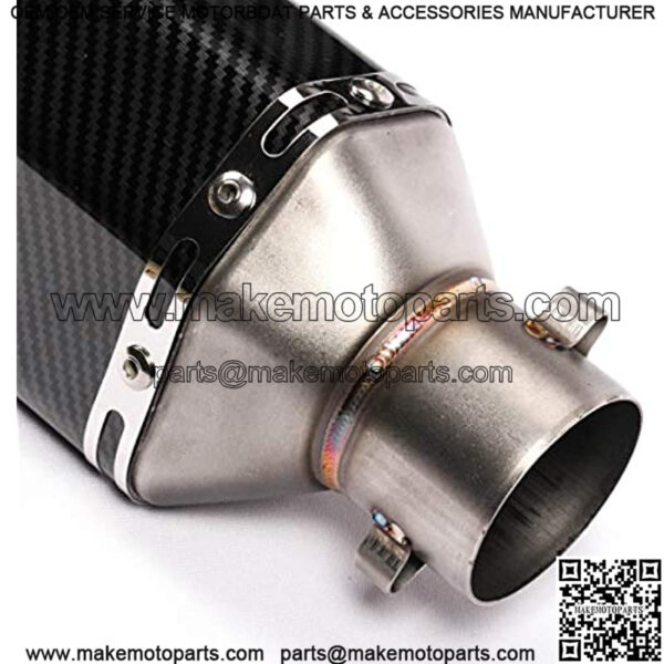 Motorcycle Dual Outlet 12.2" Universal Exhaust Muffler Carbon Pattern Stainless Steel Slip on 2" Inlet with 38 to 51mm Welding Adaptor NO DB Killer Silencer - Image 4