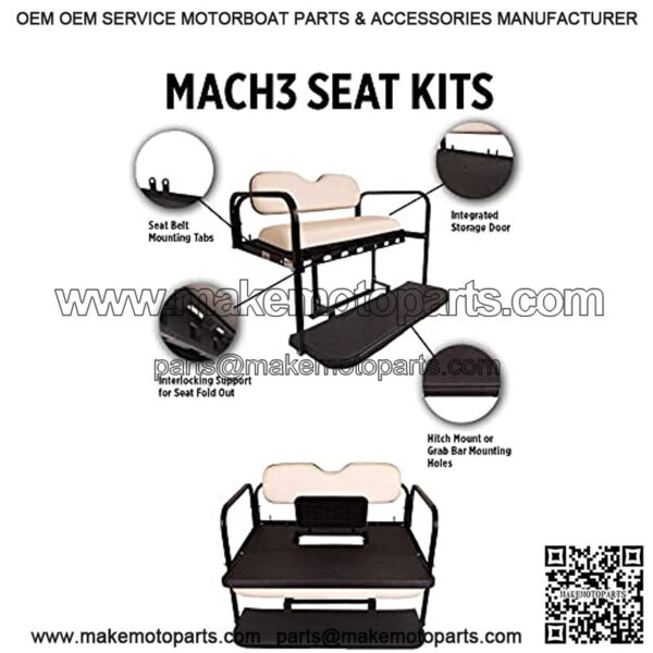 MACH3 EZGO TXT Golf Cart Rear Flip Seat Kit with Steel Frame | Compatible with 1995 & Up E-Z-GO TXT/Valor/Freedom TXT / T48 Models - Image 3