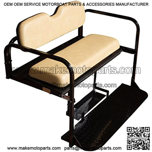 Performance Plus Carts EZGO TXT Golf Cart Rear Flip Folding Back Seat Kit, 1995 and Up - Factory Tan Cushions - Image 2