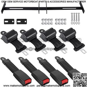 Golf Cart Seat Belt Kit 4 Passengers (2+2), Universal Seat Belts Kit, Retractable Golf Cart Seat Belts Fits 4-Seats Golf Car for EZGO, Yamaha Club Car