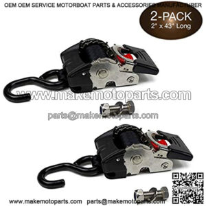 2 Quick n Easy AutoRetract Marine Strap Transom Tie Downs | 2 Stainless Steel Retractable 2" x 43" Bolt-on NO-Ratchet Cargo Straps w/S Hook for Boats, Docks, Trailers