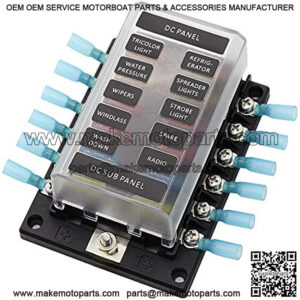 12 Circuit fuse block Automotive Marine Boat Truck RV Trailer Camper Car Fuses Box with Heat Shrink Ring Connector Terminals Red LED Indicator