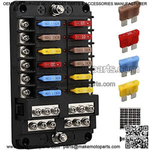 12V Marine Fuse Block: 12 Way Blade Fuse Panel with Ground & 12 Volt Fuse Box for Circuit of Car | Automotive | Boat | RV | RZR