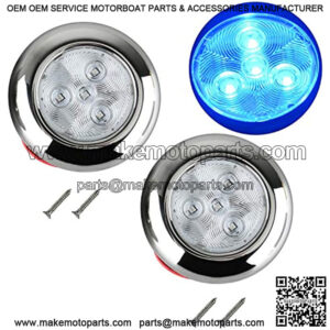 Amarine Made 12V DC 3" Polished Stainless Steel Housing Round LED Courtesy Light, LED Puck Light with 4 Blue Colored LED