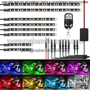 8PCS Motorcycle RGB Led Light Kit Waterproof Multi-Color Atmosphere Lights Lamp with 4Key RF Wireless Remote for Harley Davidson Honda Kawasaki Suzuki, 2 Years Warranty (TL-42)
