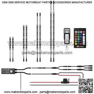 8pcs 12V RGB Underglow LED Strip Light Kit with Brake Light Feature for Compact Motorcycles, M8r