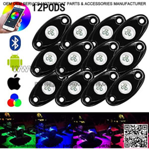 12 pcs LED Rock Lights Bluetooth Multicolor Neon Light Kit for Off Road Truck Car ATV SUV Vehicle Boat Underbody Glow Trail Rig Neon Lights Waterproof (12 pods)