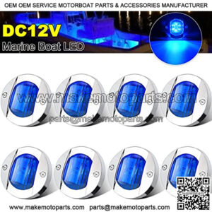 8PCS Bule DC12V 6 LED Side Marker Light Navigation Lights Waterproof Boat Yacht Round Transom Anchor Stern Lights Lamp Courtesy Light with Chrome Bezel