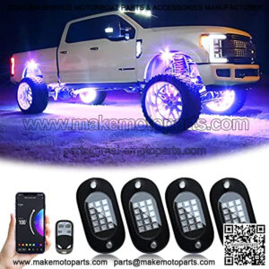 RGB LED Rock Lights, 60 LEDs High Brightness Multifunction Neon underglow Kit Waterproof Car Light with APP/RF Control Multicolor Rock Lights for ATV RZR UTV SUV Off Road Car, DC 12V (4 Pods)