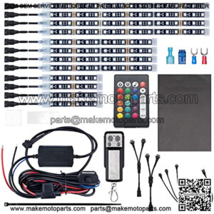 12pcs Underglow RGB LED Strip Light Kit DC 12V with 2 Red Blinking Brake Light Styles for Motorcycles Trikes Golf Carts ATVs UTVs ?C M12r