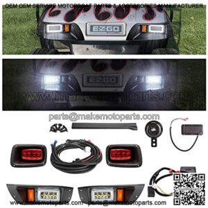 Golf Cart LED Headlights & Tail Light for EZGO TXT Carts (12V-48V) with Turn Signals Kits, Low/High Beam, Horn, Brake Pad, Daytime Running Lamp - 2 Version