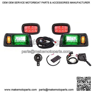 Golf Cart Deluxe LED Headlight &Tail light Kit for Club CAR DS, RGB Music Daytime Light, High/Low Beam Turn Signal Light Hazard Brake Light and Horn, 16V-80V Wide Voltage Input