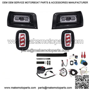 Deluxe Plus LED Light Kit Fit Club Car DS 1993-UP Gas and Electric Golf Cart 20A DC Converter USB Charging Socket Low/High Beam DRL Delay Relay Brake Switch