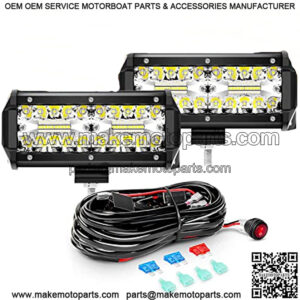 2PCS 6.5 Inch 120W Triple Row LED Pods Flood Light Bar Fog Light Driving Lighting with 16AWG Off Road Wiring Harness-2 Leads for Truck Golf Cart SUV ATV UTV Boat