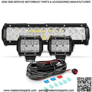 12Inch 72W Led Light Bar 2PCS 4 Inch 18W LED Pods Led Driving Fog Lights with 16AWG Off Road Wiring Harness-3 Leads for Truck Golf Cart SUV ATV UTV Boat