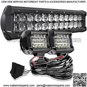 DOT 5D 12INCH 72W LED Light Bar+4Inch 60W LED Cube Pods with Wiring Kit Combo for Driving Lamp Polaris Ranger Honda Pioneer Can Am X3 Maverick Grand Cherokee XJ Dodge UTV ATV 4WD Trucks Boat Defender