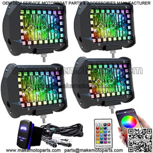 4PCS 4" inch LED Pods Flood Work Light Bar with Multi-Color Chasing RGB Halo 16 Solid Colors Over 92 Flashing Modes Offroad Pods Lights LED Driving Lamp Fog Lights with Switch Wiring Harness