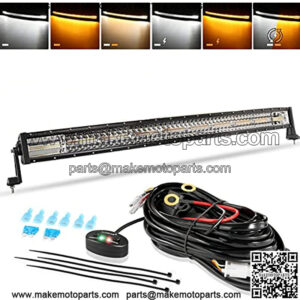 42 Inch LED Light Bar, 240W Curved Amber White Strobe Lights, 6 Modes Spot Flood Combo Beam Fog Driving Light for Car Jeep Off Road SUV UTV with 10FT Wiring Harness