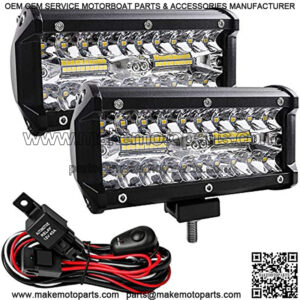 Led Light Bar,7 Inch Led Fog Light Off Road Lights 240W 24000lm with Led Wring Harness(10ft /2 Lead), Waterproof Led Spot&Flood Combo Beam Light Bar for SUV/ATV/Jeep/Boat 2Pack