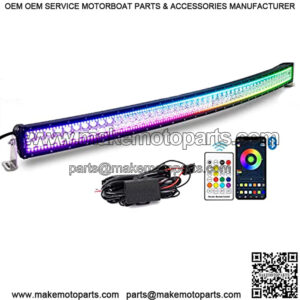 Bluetooth 52inch 300w Curved Led Light Bar with Chasing RGB Halo Ring, Multicolor Changing w/Wireless Spot Flood Combo Beam Free Wiring Harness for Off Road Truck Cars UTV ATV RZR