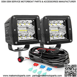 2PCS 3Inch 42W LED Pods LED Cubes Upgraded Spot Flood Combo Beam Square Driving Light Backup Light Reverse Light Grill Mount Light with Wiring Harness Kit -2 leads